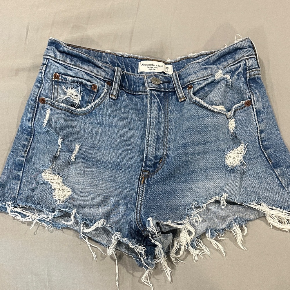 Abercrombie & Fitch Light Blue Distressed  Mom Short High Rise Jean Shorts
